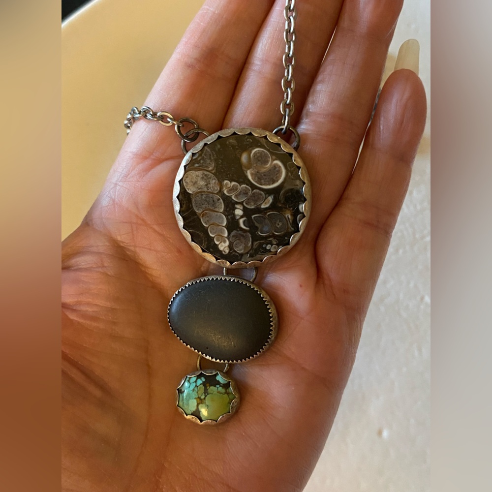 Fossil Stone & Turquoise Necklace - Picture 10 of 10